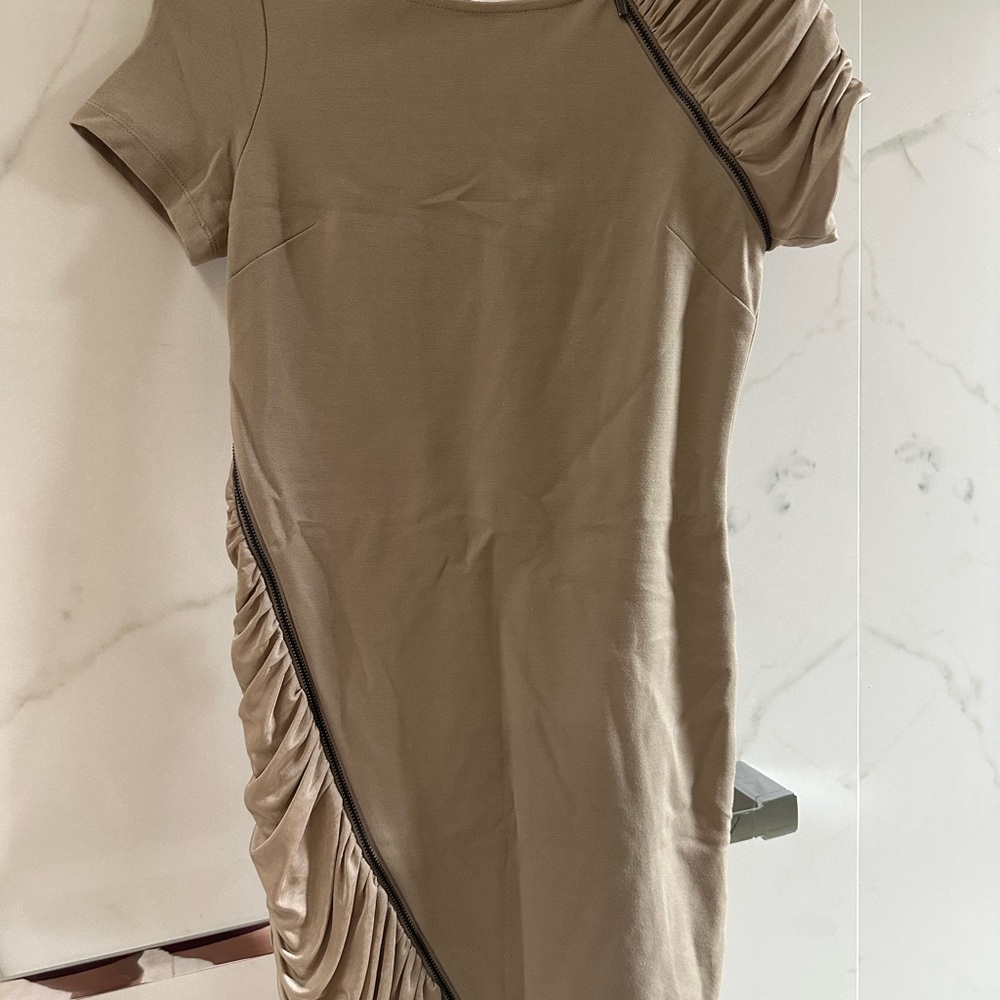 BCBGMaxAzria Asymmetrical Tan Dress